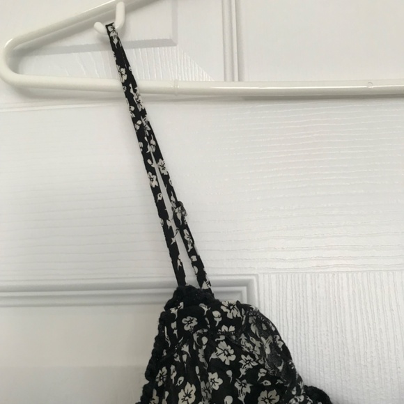 FOREVER 21 Floral Mini Dress M Fit Black Off White Waist Tie Buttons - Picture 7 of 16